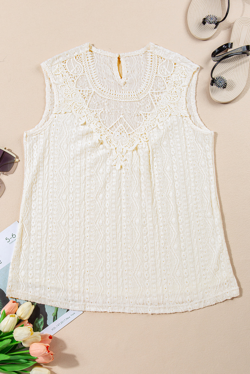 Débardeur en dentelle guipure au crochet au dos avec trou de serrure abricot-A WOMAN WE LOVE