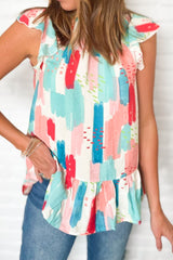 Ruffle top and color rose color block roller ruffle