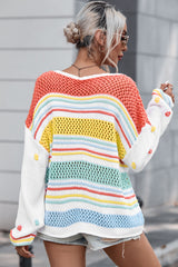 Multicolor sweater with contrasting sleeves in hollow striped tricot