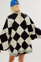 Cardigan ample boutonné noir à épaules tombantes et color block-A WOMAN WE LOVE