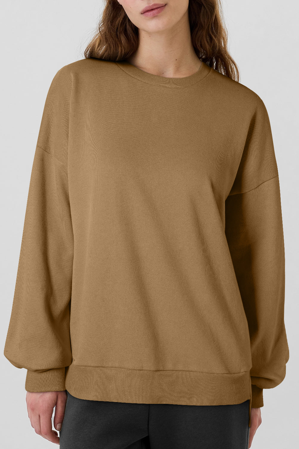 Camel Solid Fleece Cast Shoulder Alto Blow Sutodedshirt