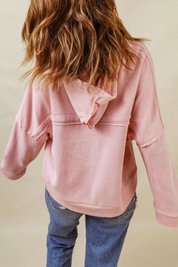 Casual pink hoodie with buttons and united patchwork border