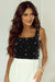 Sleeveless square neck crop top with black pearl decoration