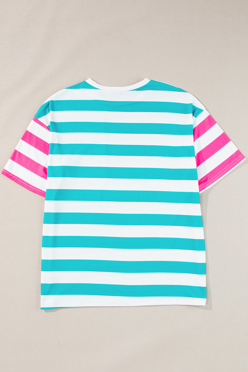 Blue Stripe Contrast Patch Pocket Pocket Drop Sheve T-shirt