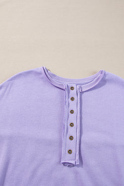 Lilac Sequin Henley Sweatshirt with High Low Hem