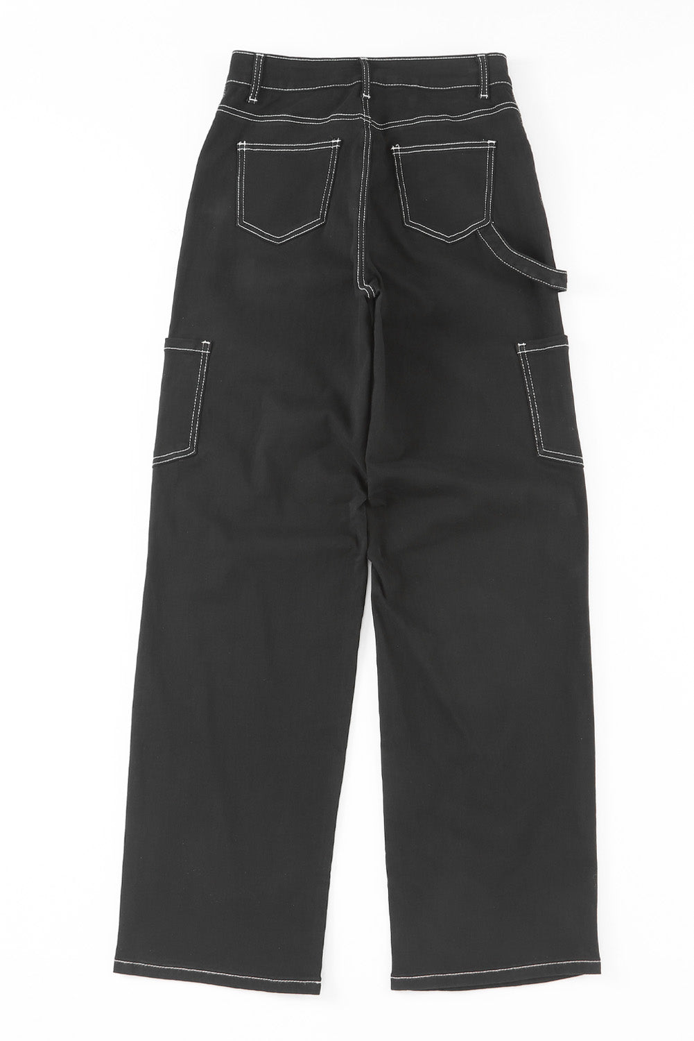 Pantalon de cargaison de jambe droite à taille droite noire avec poches