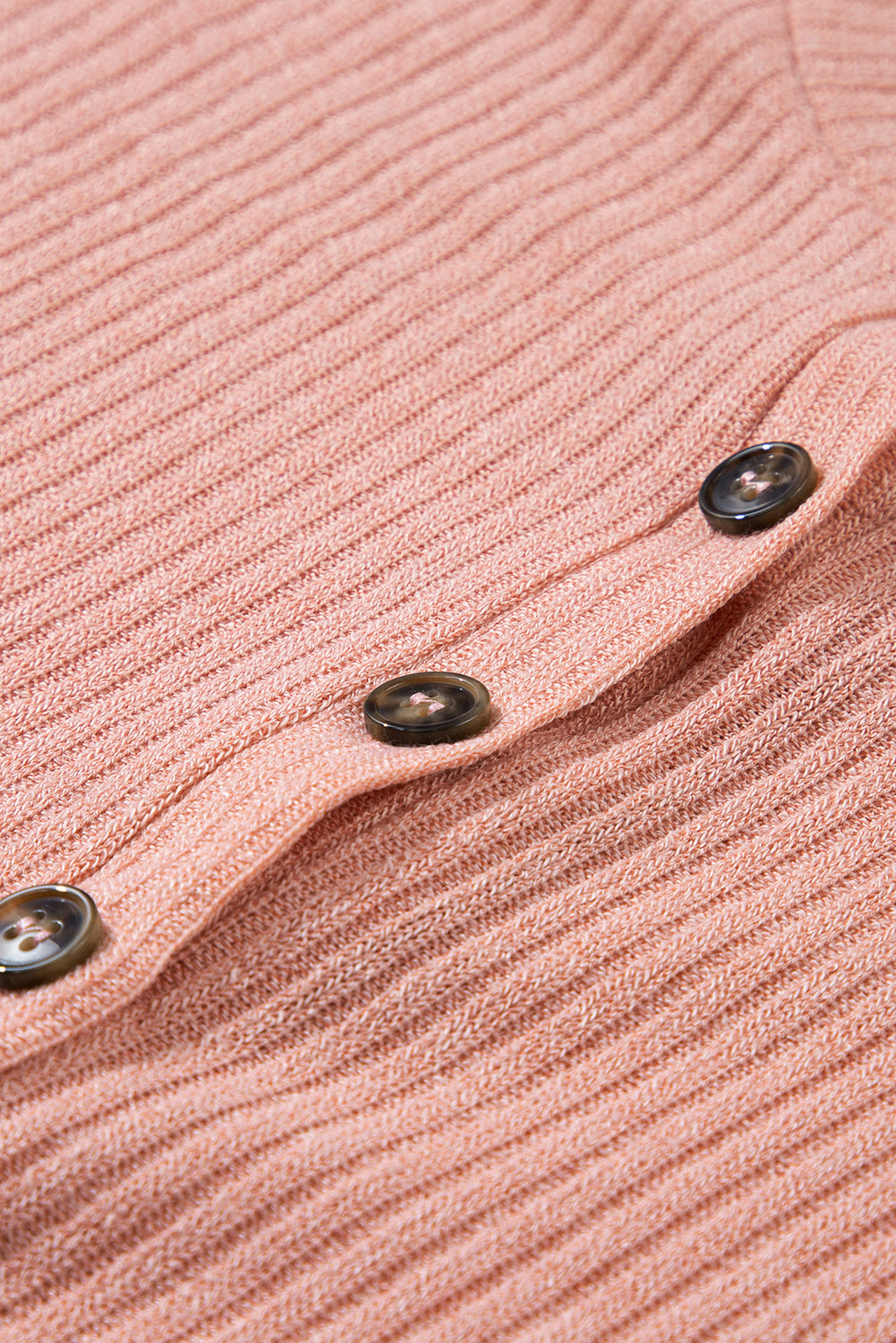 Rose Tan Rib strukturierte Henley strickte Oberteil