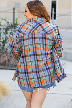 Chemise Boutonnée Imprimée à Carreaux Orange Grande Taille