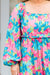 Long print dress floral print and gathered square blue sky blue size