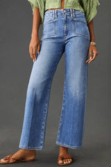 Jean taille haute court coupe droite ample bleu crépuscule