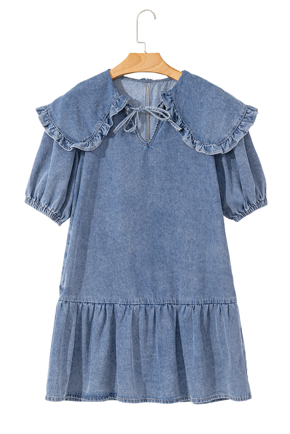 Mini-robe en jean bleu crépuscule avec poches latérales *