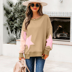 Sweat-shirt patchwork étoile contrasté vert sauge