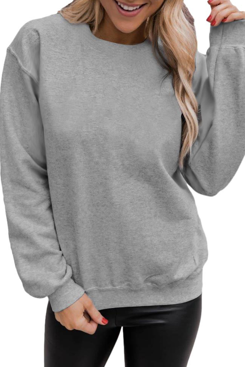 Grey Solid Classic Classic Pullover Felpa