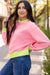 Pink bubble sleeve color block sweatshirt