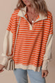 Orange striped and color block sweatshirt, loose fit, dropped collar and shoulders