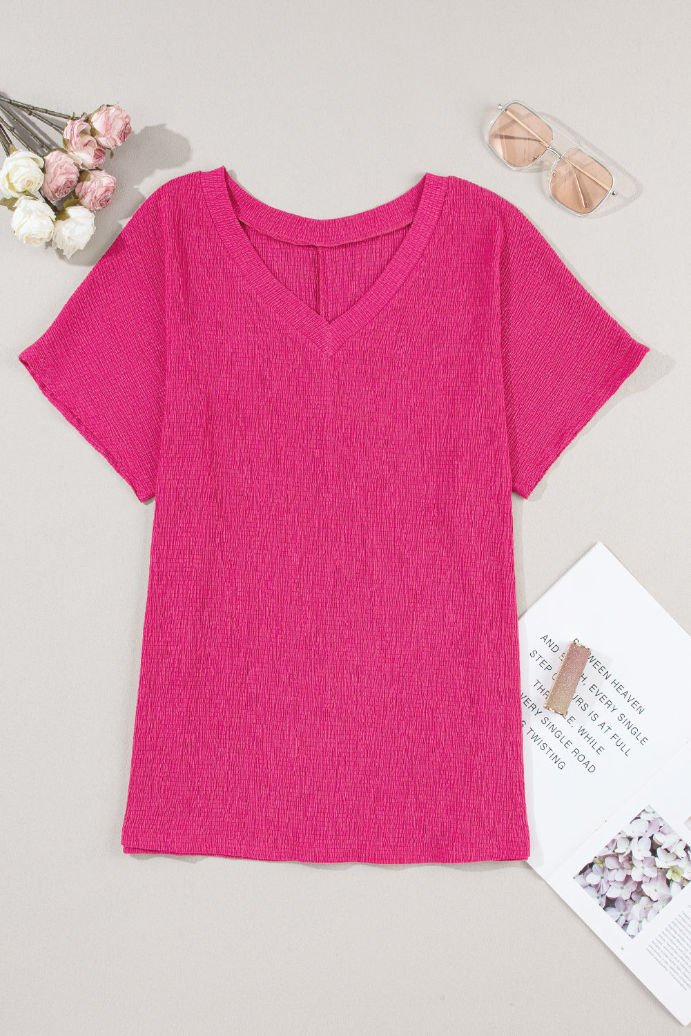 Various pink crumpled t-shirt with wide sleeves *