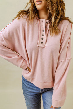 Casual pink hoodie with buttons and united patchwork border