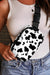 Large belt tilted shoulder bag with printed loop with white cow pattern