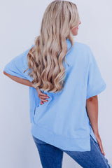 Pastel embroidered graphics t-shirt Mist Blue Sparkle America