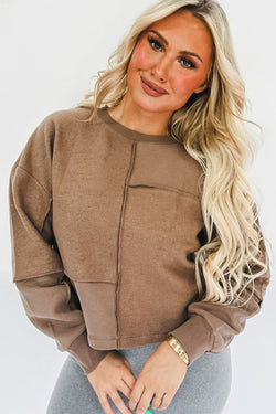 Plain Coffee Sweatshirt with Visible Seams