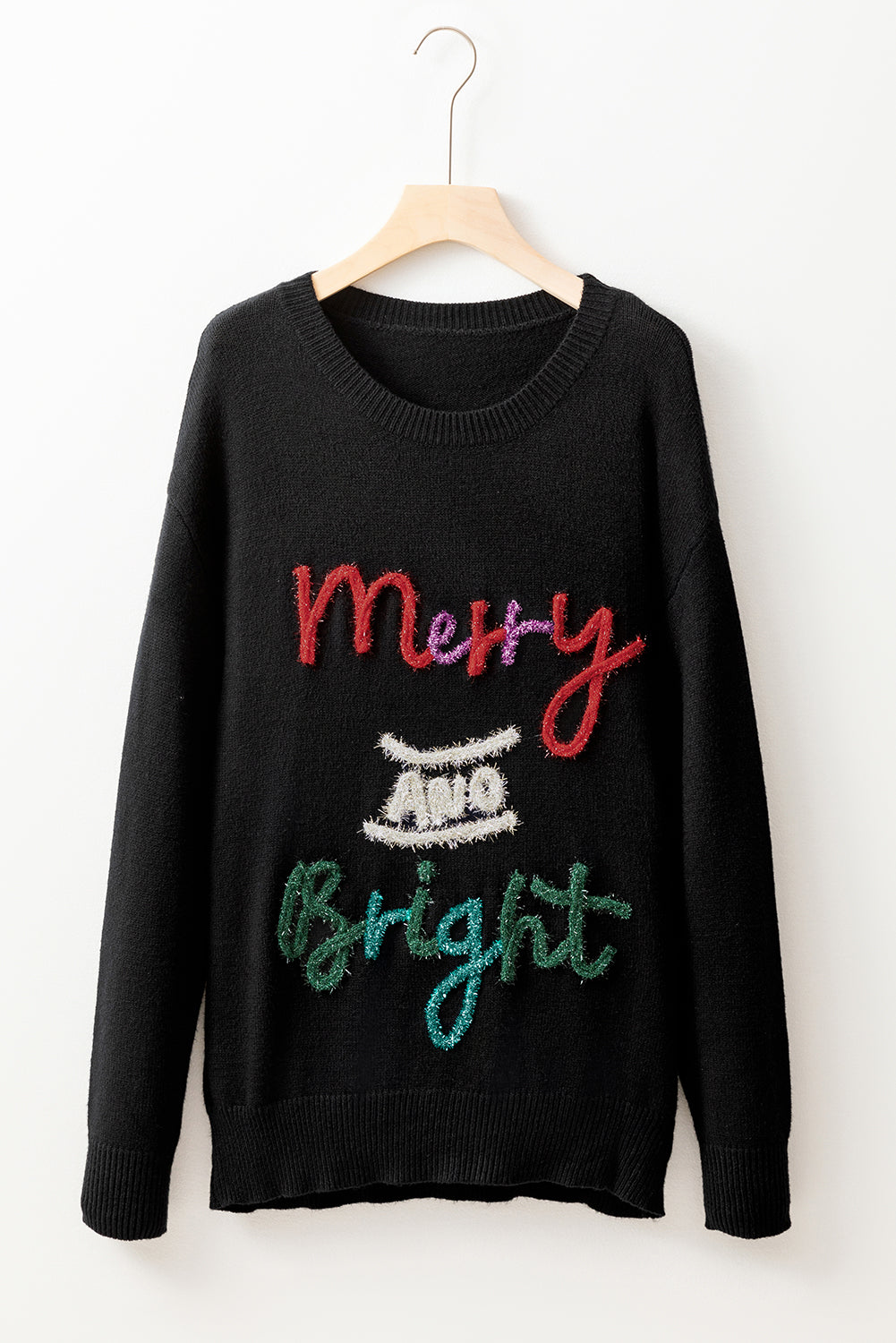 Pull de Noël graphique joyeux et lumineux Tinsel noir