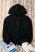 Black Solid Oversized Hoodie with Kangaroo Pocket and Half Zip