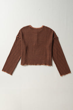 Long sleeve top Henley Textured with brown stripes *