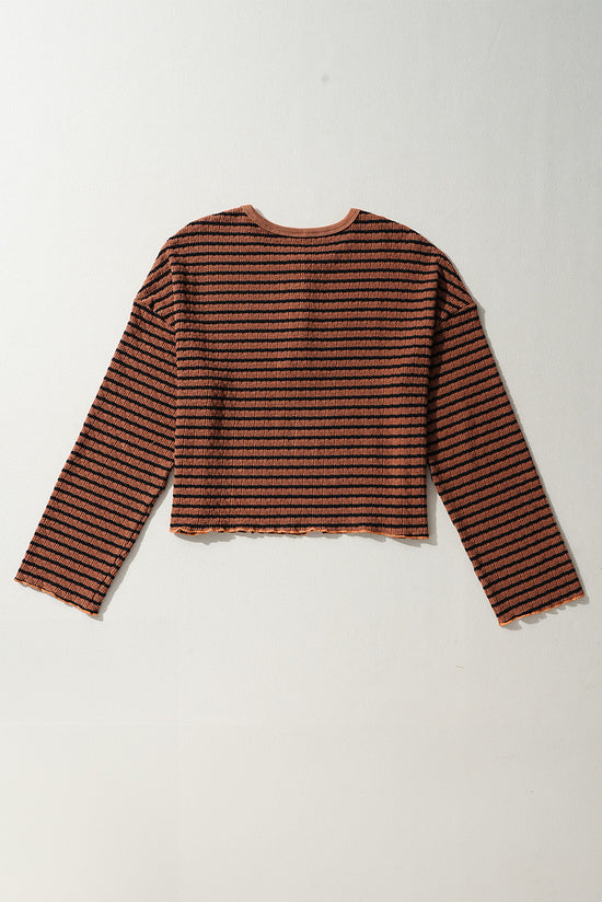 Long sleeve top Henley Textured with brown stripes *