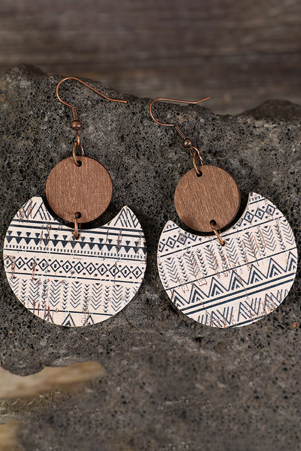 Boucles d'oreilles pendantes en bois à imprimé géométrique multicolore-A WOMAN WE LOVE