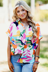 Chemise à manches courtes multicolore à imprimé feuilles abstraites-A WOMAN WE LOVE