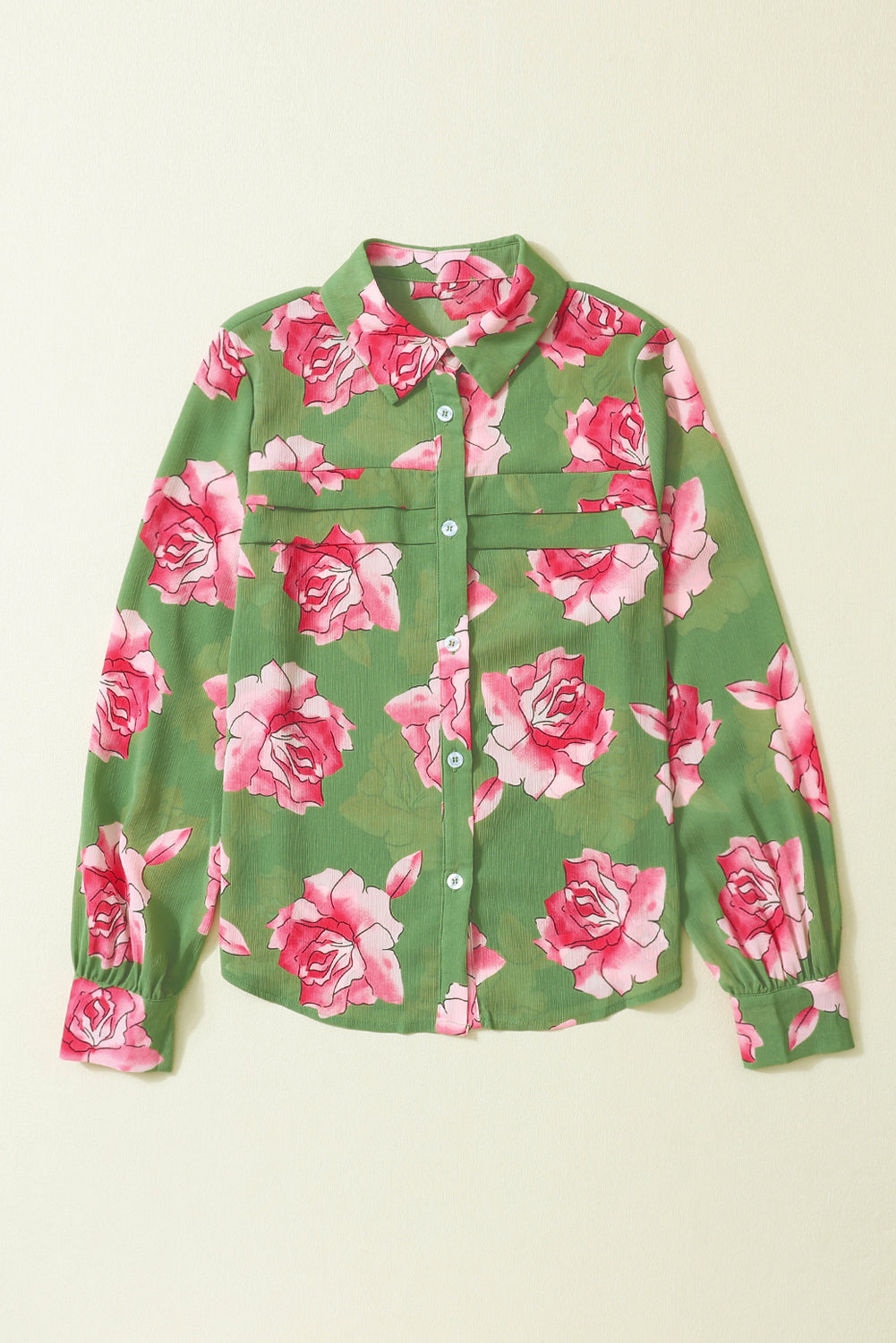 Camisa de manga de hojaldre de estampado de estampado floral verde