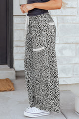 Pantalon large en tricot éponge gris à imprimé animal