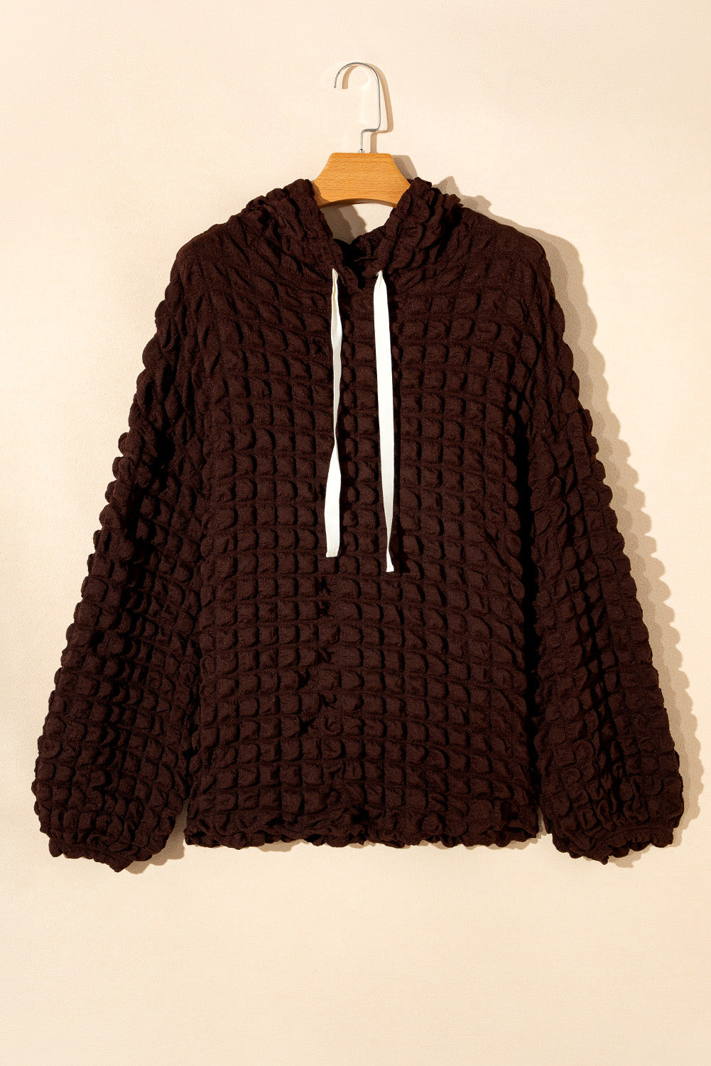 Dunkelbrauner Blase Textured Waffle Hoodie