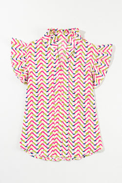 Multicolor blouse with chevrons and ruffle sleeves