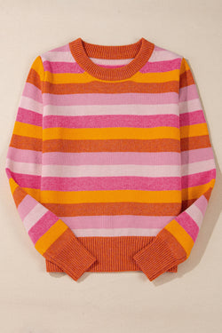 Orange round neck sweater with ribbed edges *