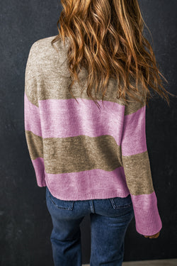 Pull Color Block with wide sleeves and round neck with pink stripes