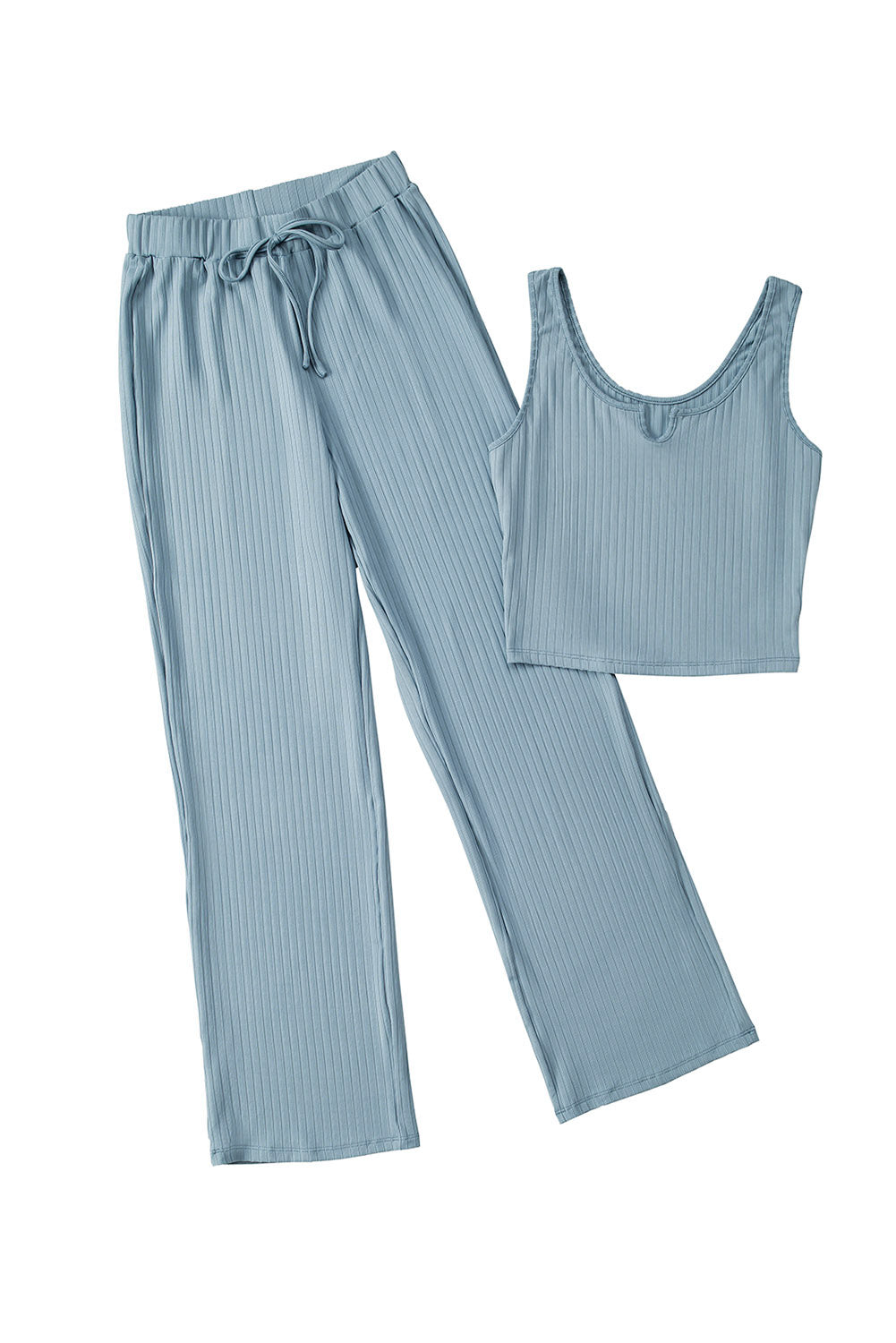 Blue Rippes Crop Tank Draw String Lounge Hosen Set Set