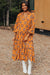 Robe midi orange à imprimé géométrique occidental et volants à plusieurs niveaux, coupe ample