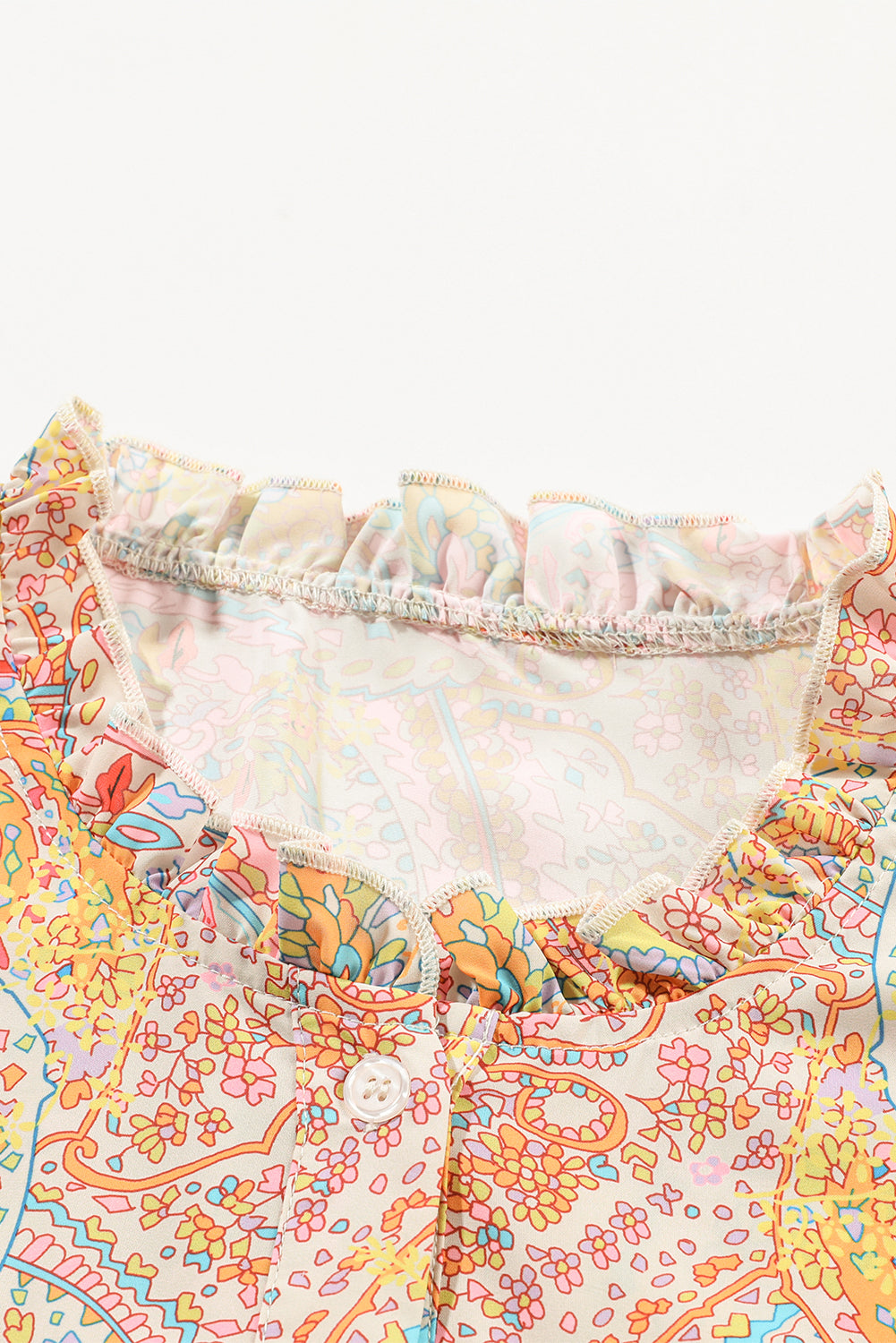 Jaune Paisley Print Ruffled Trim Boho Shirt