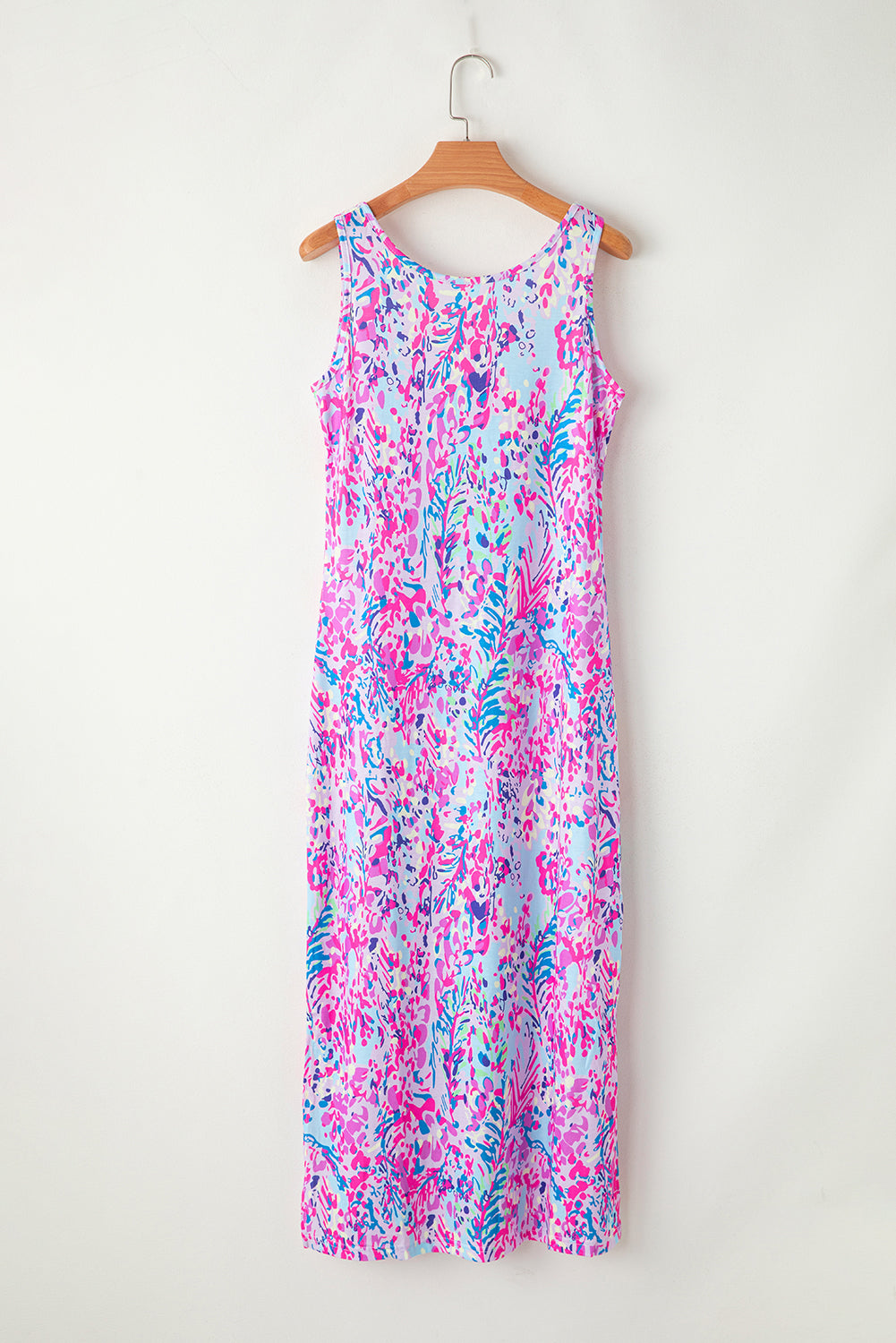 Robe maxi sans manches à imprimé floral abstrait violet