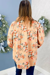 Khaki Floral Print Long Sleeve Shift 100% Cotton Denim Jacket