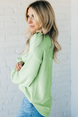 Moonlight Jade - Solid Cord Drop Shoulder Ribbed Sweater Top