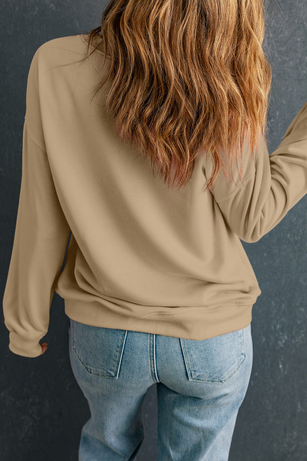 Khaki Solid Classic Crewneck Pullover Felpa