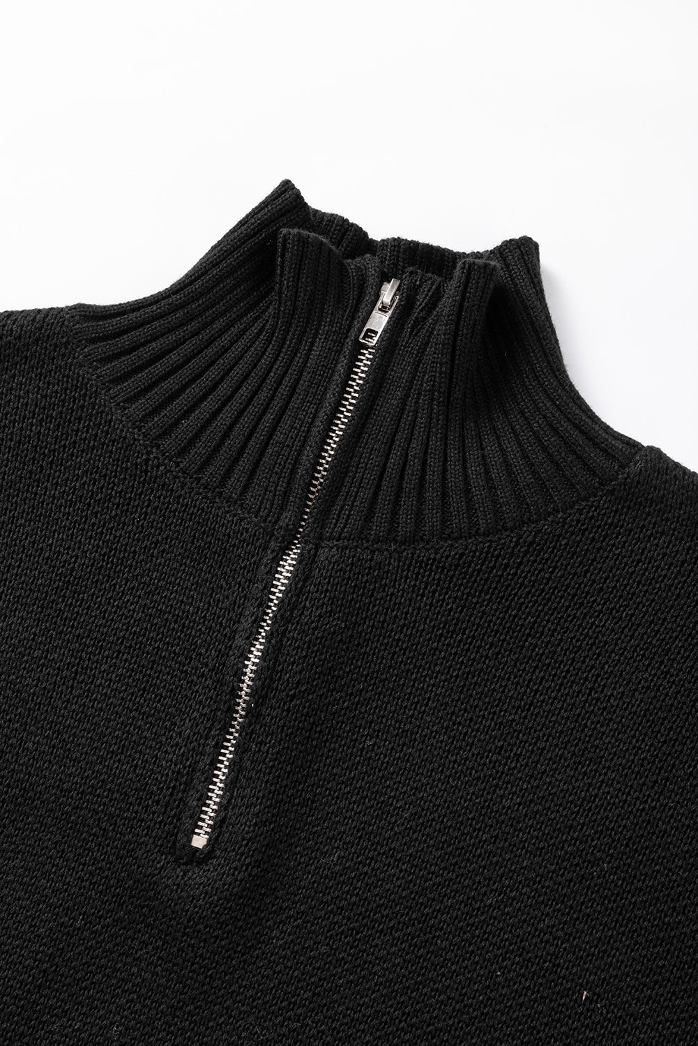 Black Quarter Zip Short Batwing Sweve Sweater