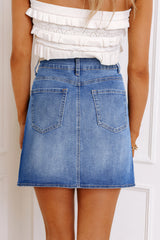 Mini-jupe en jean bleu effet portefeuille à taille croisée