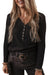 Black Ribbed Button Up Long Sleeve V-Neck Top