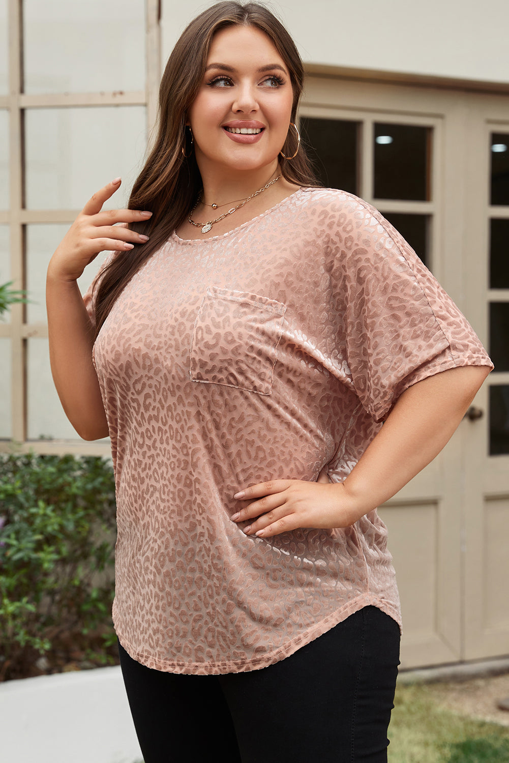 T-shirt Khaki Leopard Print Plus Size