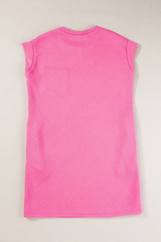 Pink Textured Sachet T-Shirt Dress with Cap Sleeves