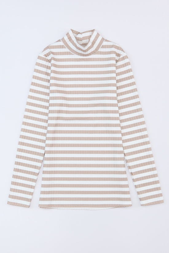 Striped Print Textured Knit Long Sleeve T-Shirt