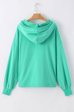 Aruba Blue Solid Half Zip Oversized Hoodie with Kangaroo Pocket